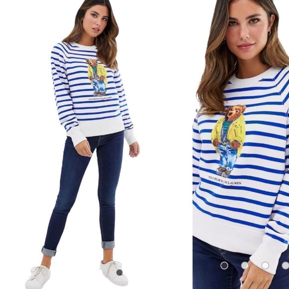 Polo Ralph Lauren Tops - Polo Ralph Lauren Blue Stripe Teddy Sweatshirt Special Edition